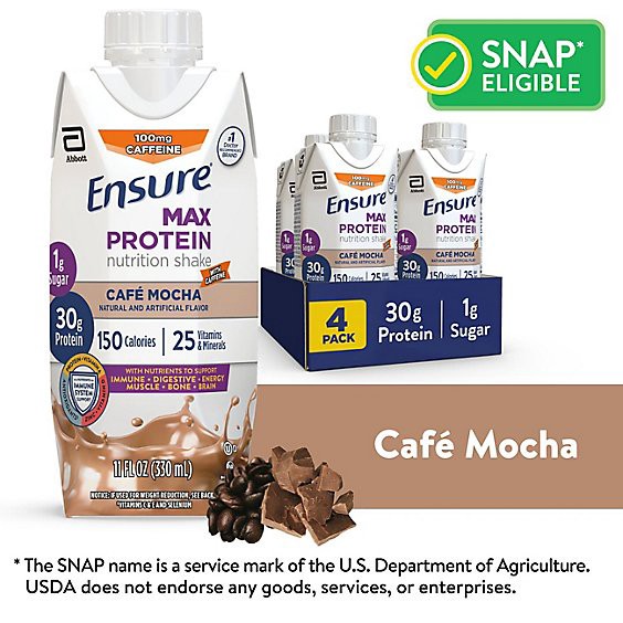 slide 1 of 1, Ensure Max Protein Nutrition Shake Ready To Drink Cafe Mocha - 4-11 Fl. Oz., 44 fl oz