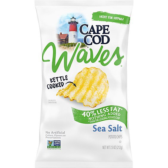 slide 1 of 1, Cape Cod Less Fat Sea Salt Waves Kettle Cooked Potato Chips - 7.5 Oz, 7.5 oz