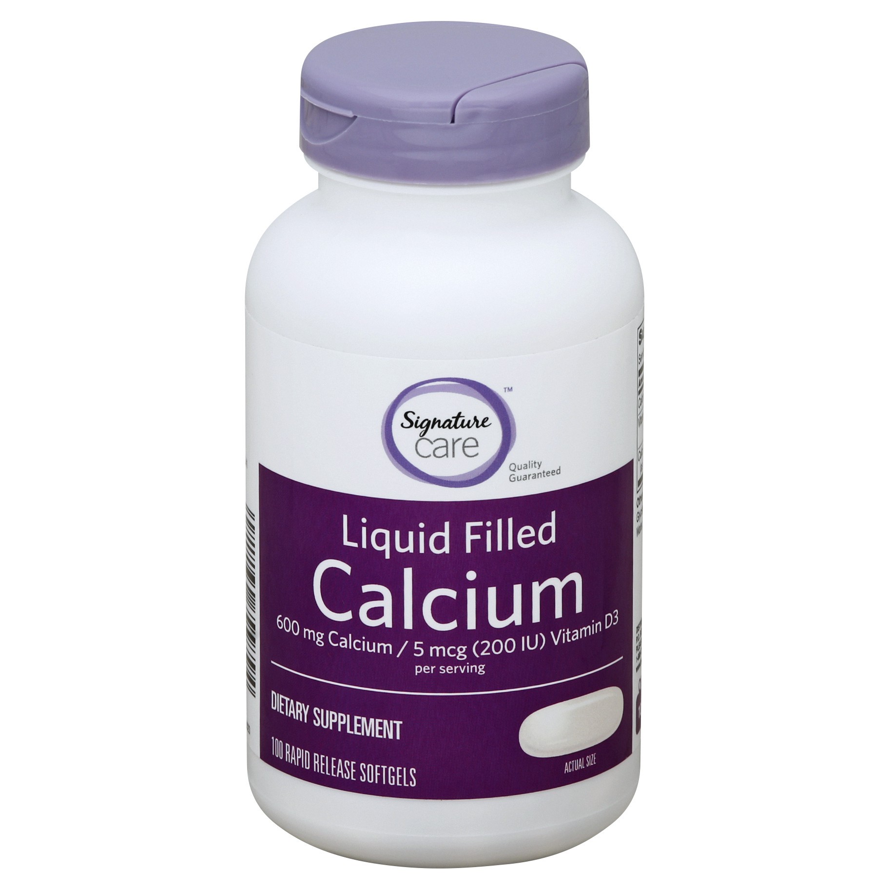 slide 3 of 3, Signature Select/care Calcium Liquid Filled 600mg Vitamin D3 5mcg Dietary Supplement Softgel - 100 Count, 100 ct
