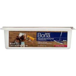 Bona Floor Cleaner Wet Pads For Hardwood Floors Disposable Tub - 12 Count