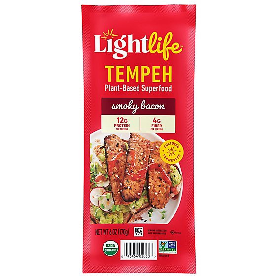 slide 1 of 1, Lightlife Organic Tempeh Strips Smoky Fakin Bacon Vacuum Packed - 6 Oz, 6 oz