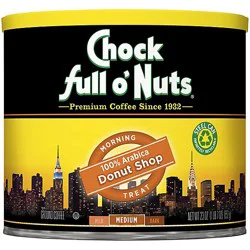 Chock Full O Nuts Coffee Ground Medium Roast Morning Treat Donut Shop Tub - 23 Oz