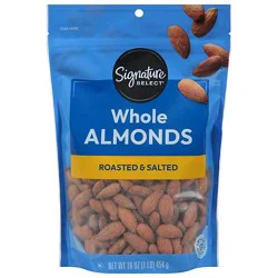 Signature Select Almonds Whole Roasted & Salted Pouch - 16 Oz