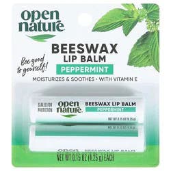 Open Nature Lip Balm Beeswax Peppermint With Vitamin E - 2-0.15 Oz