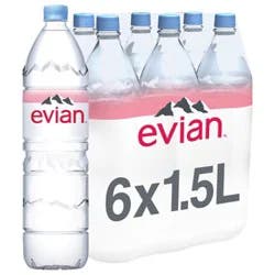 Evian Natural Spring Water Bottle - 6-1.5 Liter