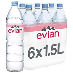 Evian Natural Spring Water Bottle - 6-1.5 Liter