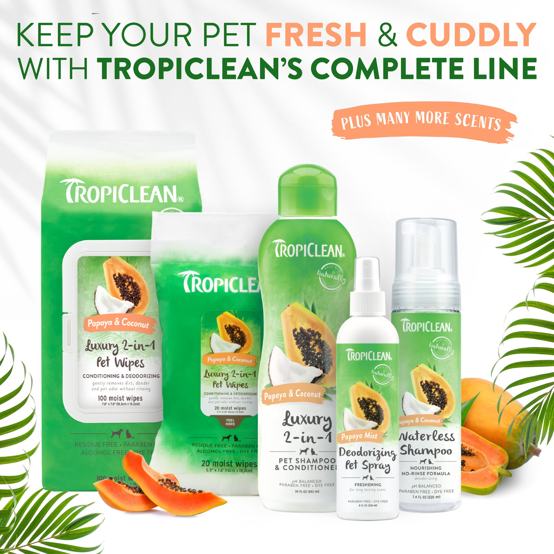slide 2 of 10, TropiClean Papaya & Coconut Luxury 2-in-1 Pet Wipes, Count of 100, 100 ct