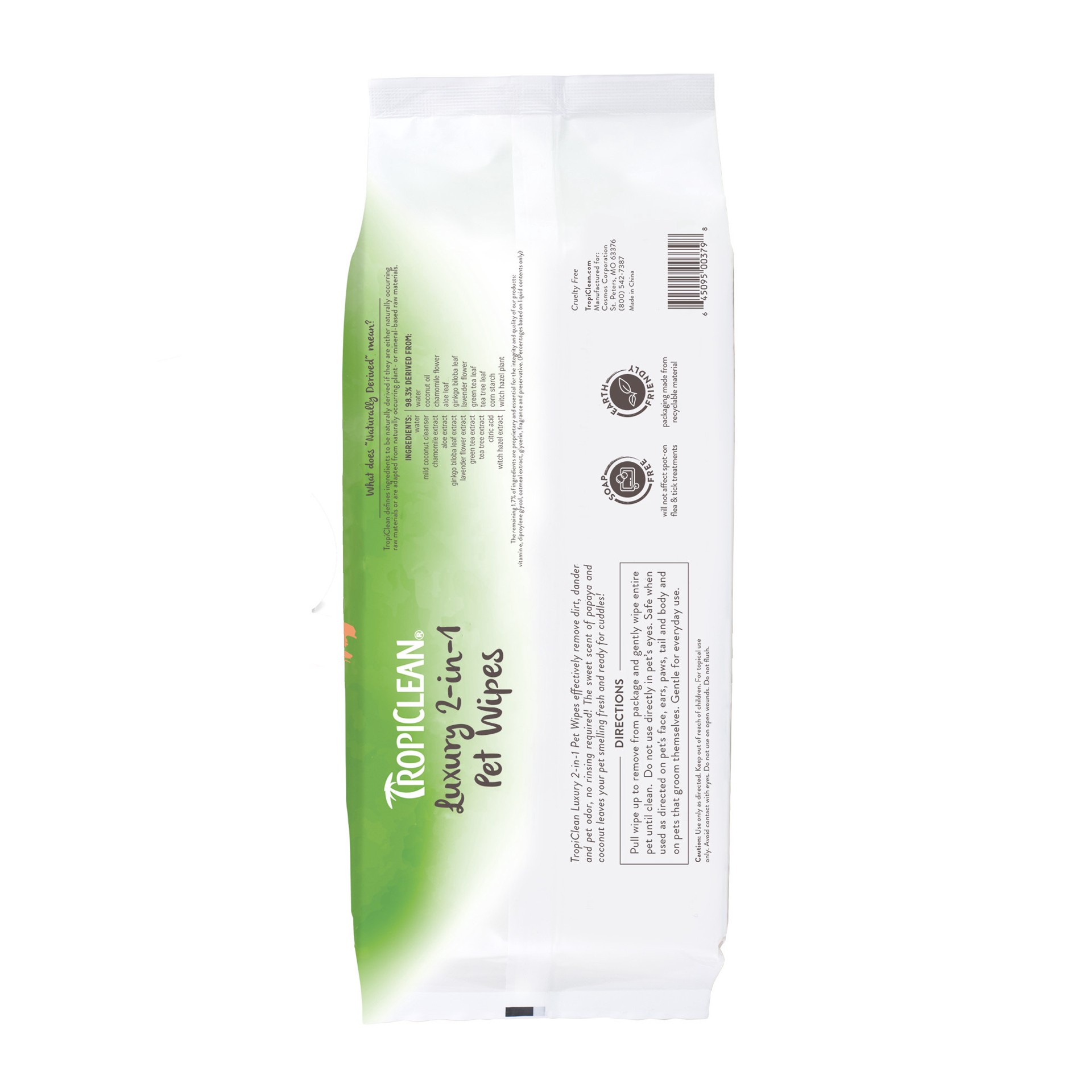 slide 7 of 10, TropiClean Papaya & Coconut Luxury 2-in-1 Pet Wipes, Count of 100, 100 ct