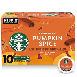 Starbucks 100% Arabica Naturally Flavored Pumpkin Spice K Cup Coffee Pods Box 10 Count - Each