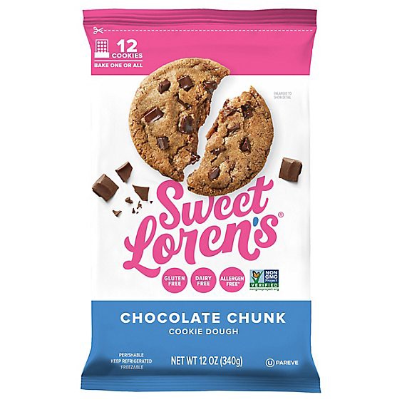 slide 1 of 1, Sweet Lorens Cookie Dough Place & Bake Gluten Free Chocolate Chunk Wrapper - 12 Oz, 12 oz
