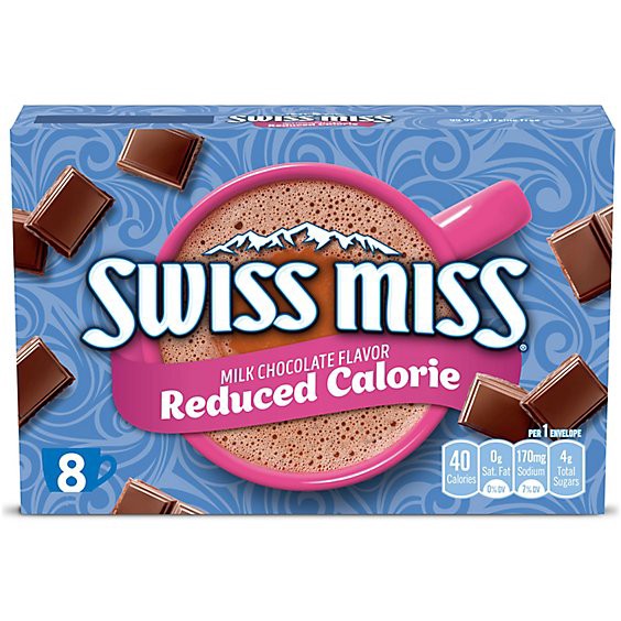 slide 1 of 14, Swiss Miss Reduced Calorie Milk Chocolate Flavored Hot Cocoa Mix - 8-.39 Oz, 3.12 oz