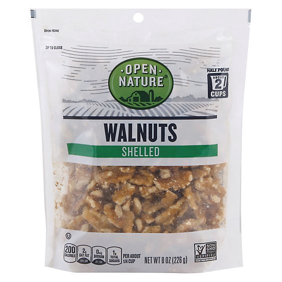 slide 1 of 1, Open Nature Walnuts Shelled - 8 Oz, 8 oz