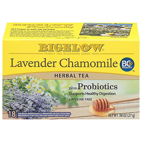 slide 1 of 10, Bigelow Tea Bags Herbal Bags Lavender Chamomile Plus Probiotic 18 Count - 0.98 Oz, 18 ct