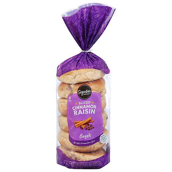 slide 1 of 1, Signature Select Bagels Cinnamon Raisin - 18 Oz, 18 oz