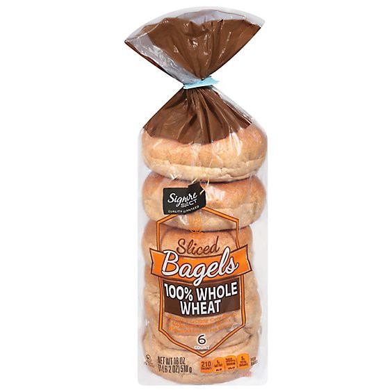 slide 1 of 1, Signature Select Bagels Whole Wheat - 18 Oz, 18 oz