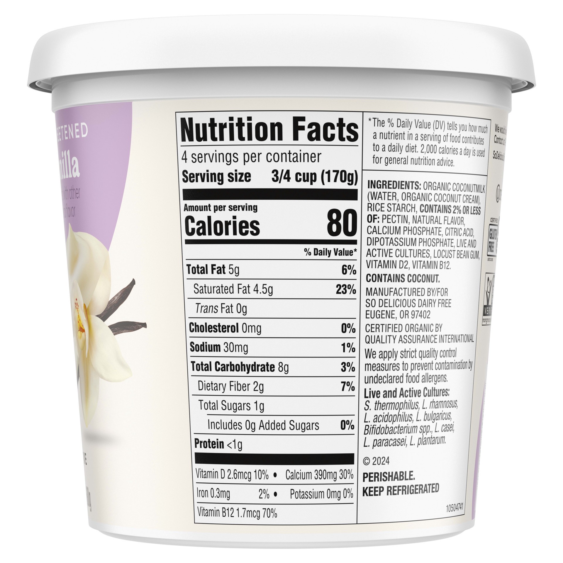 slide 3 of 3, So Delicious Dairy Free Unsweetened Vanilla Coconut Milk Yogurt - 24 Oz, 24 oz