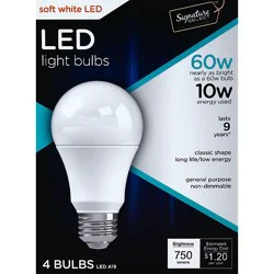 Signature Select Light Bulb Led Soft White 10w A19 750 Lumens - 4 Count