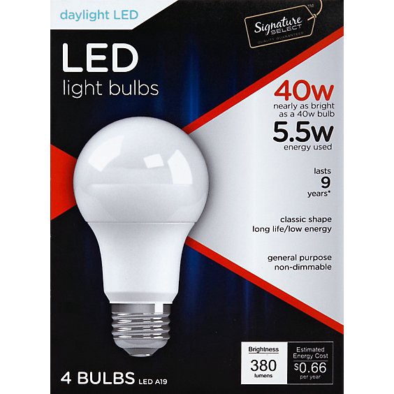 slide 1 of 1, Signature Select Light Bulb Led Daylight 5.5w A19 380 Lumens - 4 Count, 4 ct