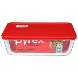 Pyrex Simply Store Glass Storage With Red Lid Rectangular 11 Cup - Each