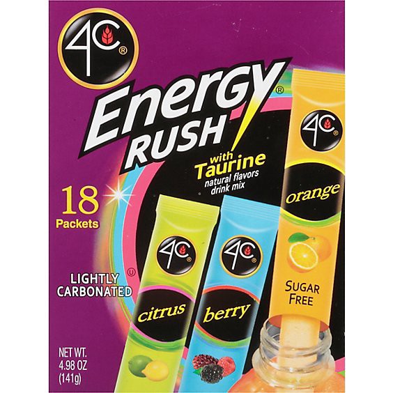 slide 1 of 1, 4c Foods Energy Rush Drink Mix Packets With Taurine Sugar Free Bonus Variety Pack 18 Count - 4.99 Oz, 4.98 oz