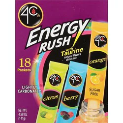 4c Foods Energy Rush Drink Mix Packets With Taurine Sugar Free Bonus Variety Pack 18 Count - 4.99 Oz