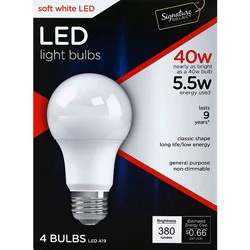 Signature Select Light Bulb Led Soft White 5.5w A19 380 Lumens - 4 Count