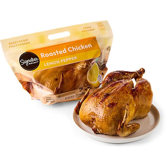 slide 1 of 1, Signature Cafe Lemon Pepper Whole Rotisserie Chicken Hot - Each (Available After 10 Am), 30 oz