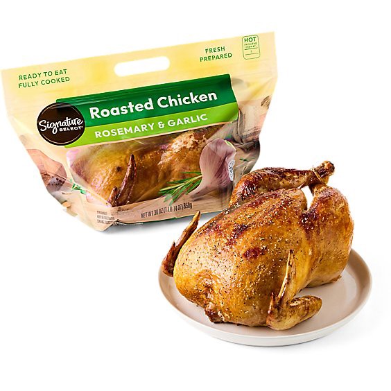 slide 1 of 1, Signature Cafe Rosemary & Garlic Whole Rotisserie Chicken Hot - Each (Available After 10 Am), 30 oz