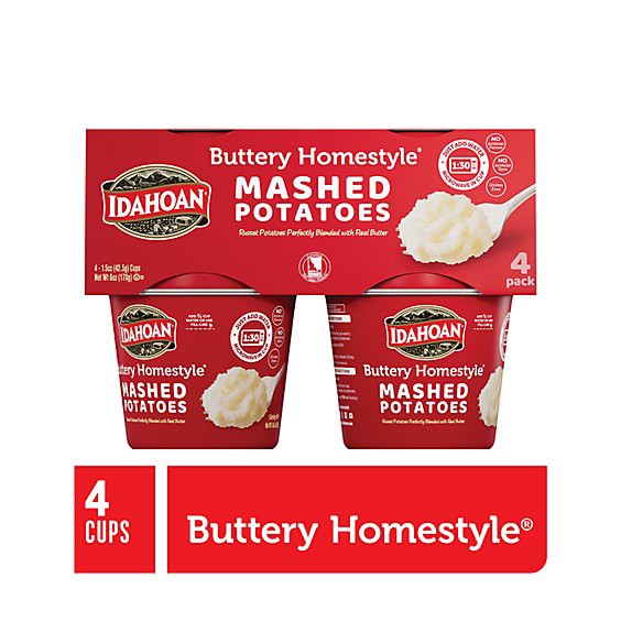 slide 1 of 3, Idahoan Buttery Homestyle Mashed Potatoes Cups - 4-1.5 Oz, 6 oz