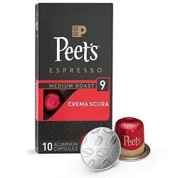 Peet's Coffee Espresso Capsules Crema Scura Intensity 9 Compatible With Nespresso - 10 Count