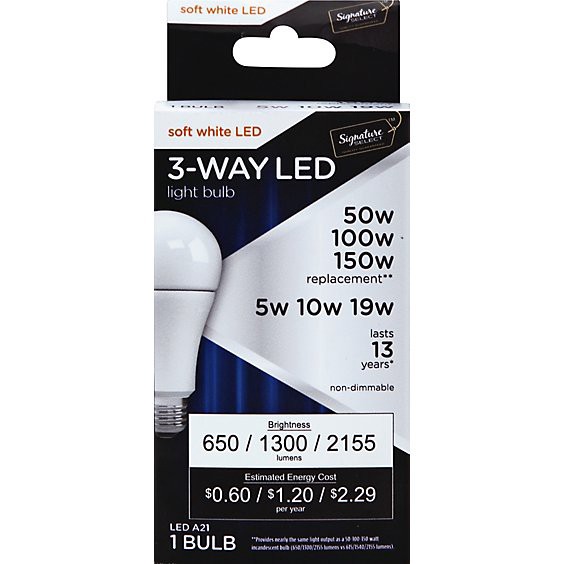 slide 1 of 1, Signature Select Light Bulb Led 3 Way 5w 10w 19w A21 - Each, 1 ct