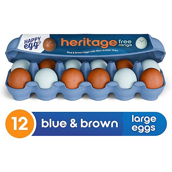 slide 1 of 1, Happy Egg Eggs Heritage Breed Blue And Brown Large - 12 Count, 12 ct