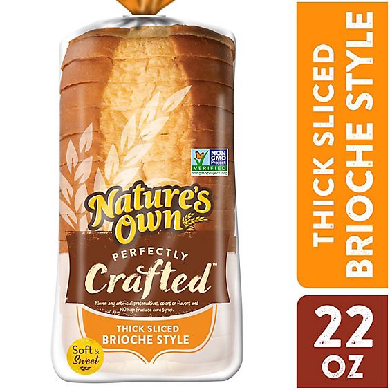 slide 1 of 14, Natures Own Perfectly Crafted Brioche Style Bread Thick Sliced Non-Gmo Brioche Bread - 22 Oz, 22 oz