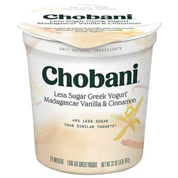 Chobani Less Sugar Madagascar Vanilla & Cinnamon Greek Yogurt - 32 Oz