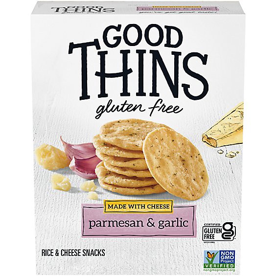 slide 1 of 13, Good Thins Parmesan & Garlic Rice & Cheese Snacks Gluten Free Crackers - 3.5 Oz, 3.5 oz