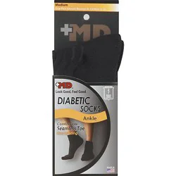 Md Socks Diabetic Seamless Toe Ankle Unisex Medium Black - Each