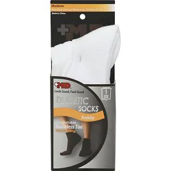 Md Socks Diabetic Seamless Toe Ankle Unisex Medium White - Each