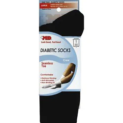 Md Socks Diabetic Seamless Toe Crew Unisex Large Black - Each