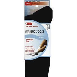 Md Socks Diabetic Seamless Toe Crew Unisex Large Black - Each