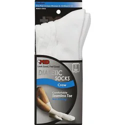 Md Socks Diabetic Seamless Toe Crew Unisex Medium White - Each