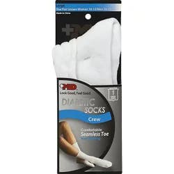 Md Socks Diabetic Seamless Toe Crew Unisex Large White - Each