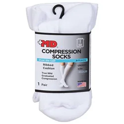 Md Socks Compression Over The Calf Ribbed Cushion Unisex Medium White - Each