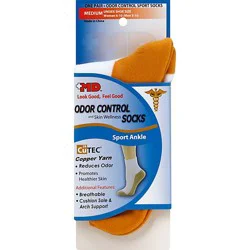 Md Socks Unisex Odor Control & Skin Wellness Sport Ankle Medium White Copper - Each