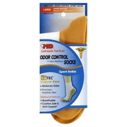 Md Socks Unisex Odor Control & Skin Wellness Sport Ankle Large White Copper - Each