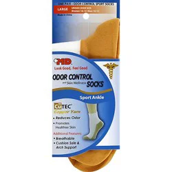 Md Socks Unisex Odor Control & Skin Wellness Sport Ankle Large White Copper - Each