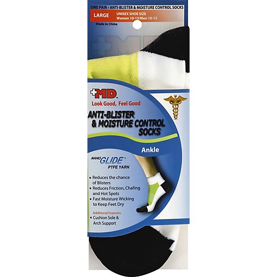 slide 1 of 1, Md Socks Unisex Anti Blister & Moisture Control Ankle Large - Each, 1 ct