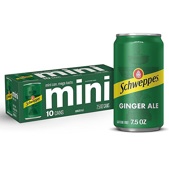 slide 1 of 1, Schweppes Ginger Ale Soda Mini Cans - 10-7.5 Fl. Oz., 10 ct; 7.5 fl oz