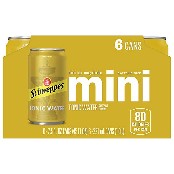 slide 1 of 1, Schweppes Tonic Water - 6-7.5 Fl. Oz., 6 ct; 7.5 fl oz