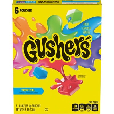 slide 1 of 13, Fruit Gushers Fruit Flavored Snacks Tropical Flavors - 6-0.8 Oz, 6 ct