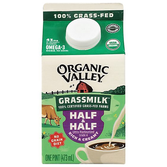 slide 1 of 8, Organic Valley Grassmilk Half & Half Organic 1 Pint - 473 Ml, 16 oz